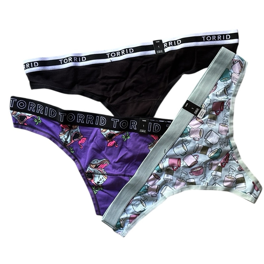 NEW torrid 3 thong panties dinosaur/coffee/solid black